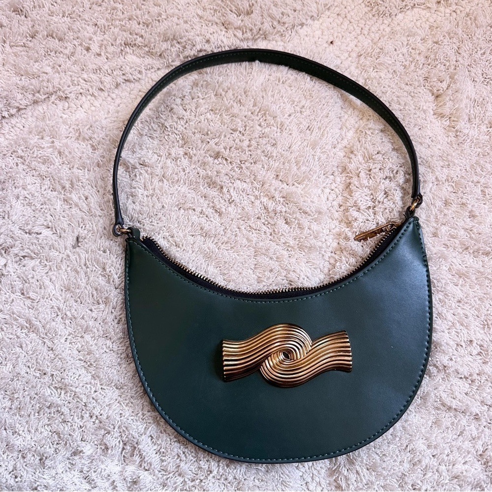 NWOT Zara dark hunter green gold shoulder bag purse small